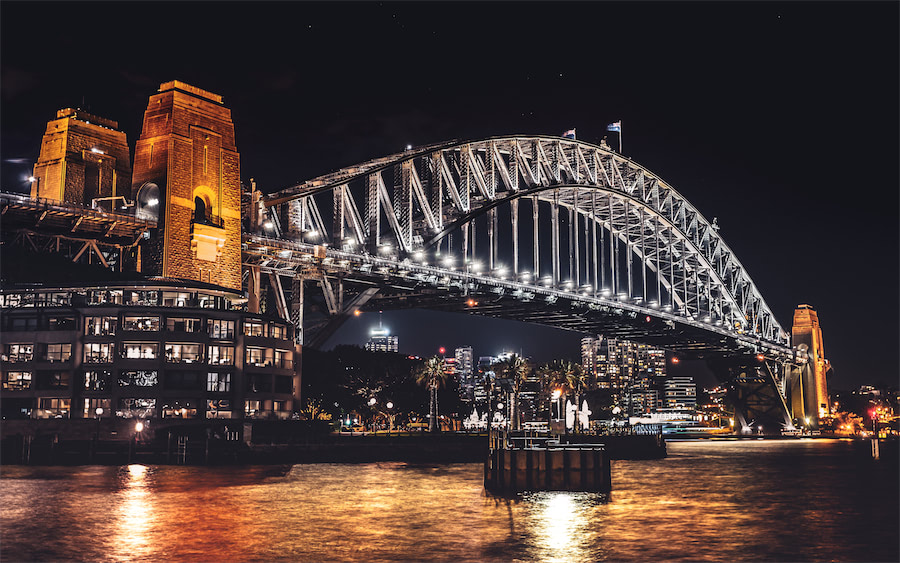 View of beautiful lighting on Sydney Harbour Bridge